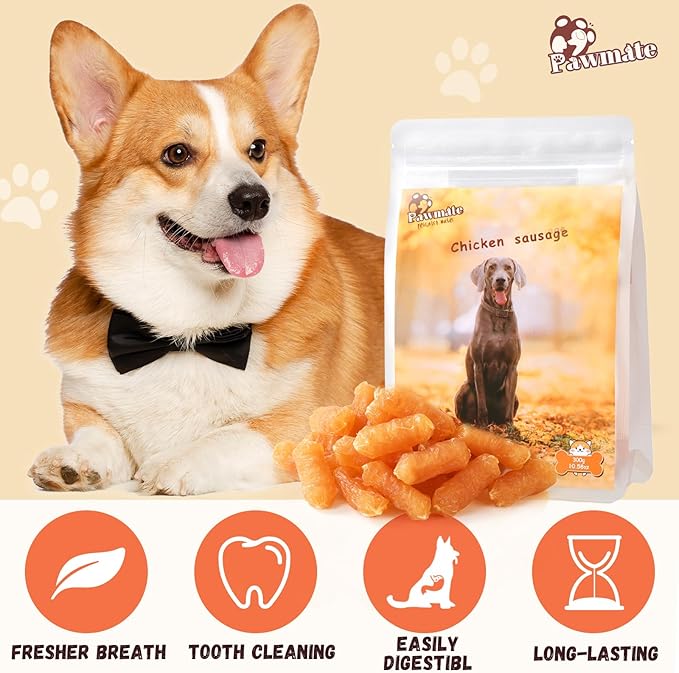 Dog Treats Chicken Sausage, Natural Chicken Jerky Training Treats for Dogs with Glucosamine, Chondroitin, MSM and Taurine, Low Fat Soft Chewy Snacks 10.58 oz