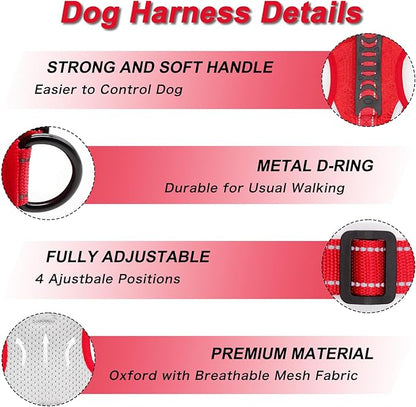 Dog Harness with Soft Handle, Adjustable and Breathable Dog Harness for Large Dogs No Pull, Reflective No Choke Dog Vest Harness, Easy to Put On Take Off(Red, L)