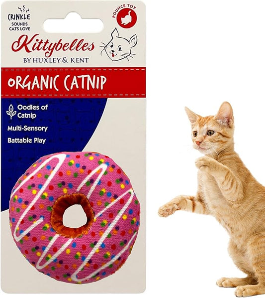 Huxley & Kent Plush Cat Toy - Interactive Catnip Toy for Cats & Kittens - Soft with Crinkle & Catnip - Fun Indoor Play - Strawberry Donut