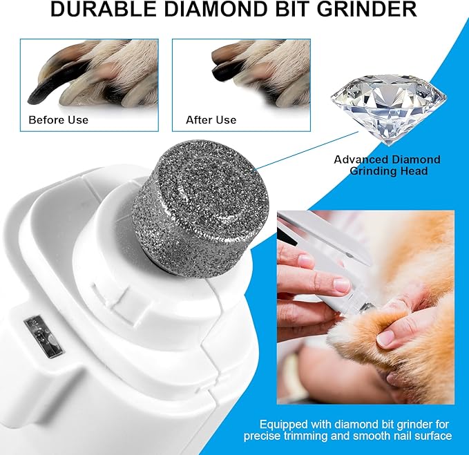 SZMDLX Cat & Dog Nail Trimmers, Electric Rechargeable Dog Nail Clippers & Dog Nail Grinder with 2 LED Light Paws Grooming Kit, Dog Nail File Quiet Pet Nail Clippers & Grinder Trimmer for Dogs and Cats