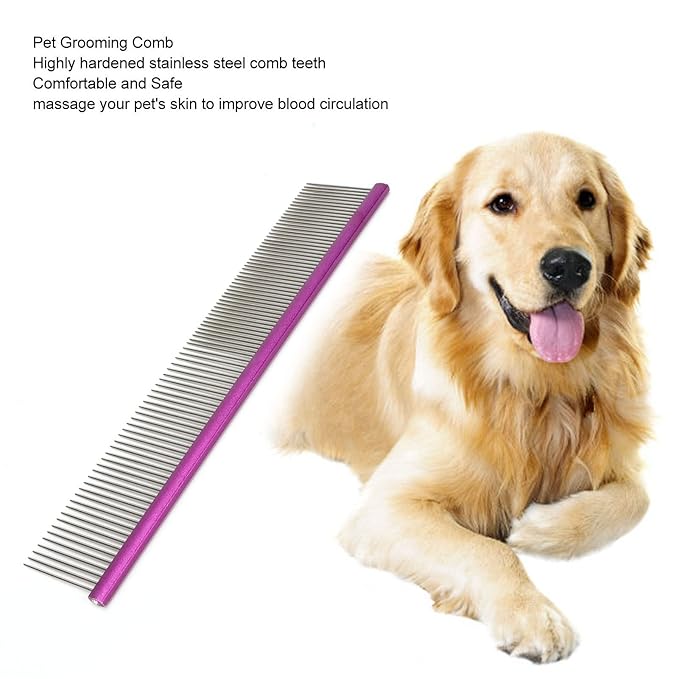 Greyhound Comb For Dogs, Metal Comb For Dogs Metal Dog Comb Cat Comb For Removing and Knots Dog Combs with Rounded Ends Grooming Tool For Long Short Haired Dog (Purple