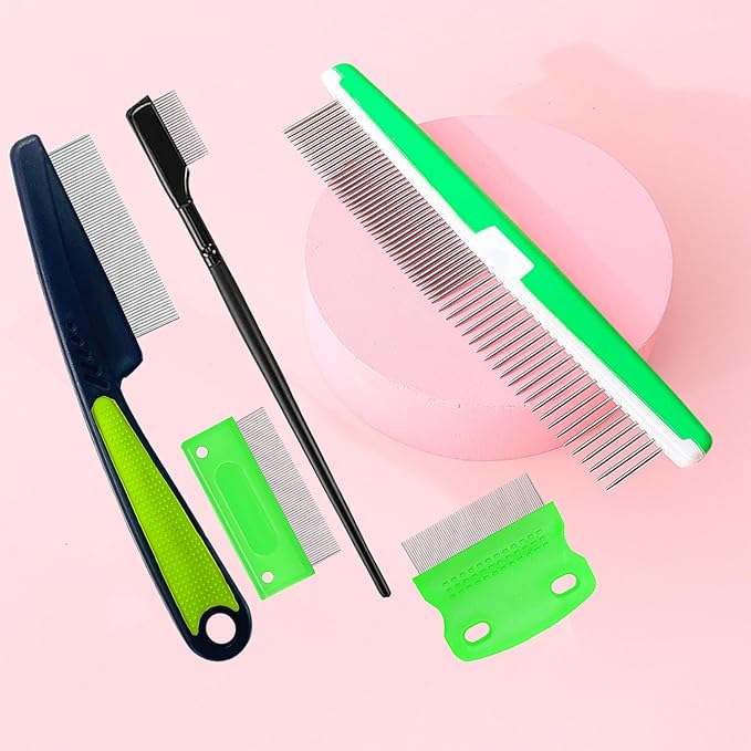 5 Pieces Pet Grooming Comb, Pet Hair Comb Rubber Handle Dog Hair Comb, Dog Eye Combs Pet Grooming Comb Flea Comb for Dog/Cat/Small Pets Removing Eye Mucus, Removes Knots, Mats and Tangles