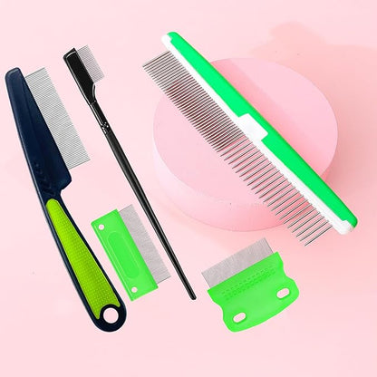 5 Pieces Pet Grooming Comb, Pet Hair Comb Rubber Handle Dog Hair Comb, Dog Eye Combs Pet Grooming Comb Flea Comb for Dog/Cat/Small Pets Removing Eye Mucus, Removes Knots, Mats and Tangles
