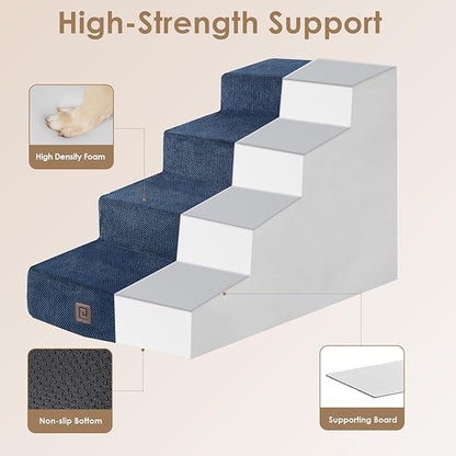 EHEYCIGA Dog Stairs for Beds 19.7" H, 4-Step Dog Steps for Small Dogs and Cats, Slope Pet Steps with Non-Slip Bottom, Navy