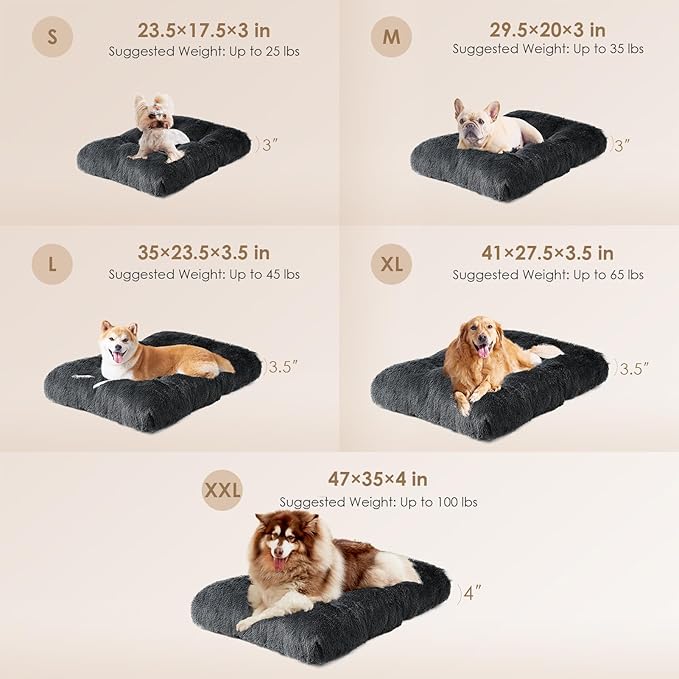 EHEYCIGA Fluffy Dog Crate Bed for Large Dogs, Plush Faux Fur Dog Crate Pad, Calming Anti Anxiety Large Dog Bed for Crate, Washable Soft Warm Dog Crate Mat with Non-Slip Bottom, Dark Grey
