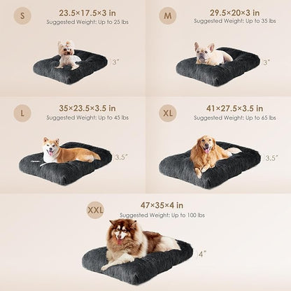 EHEYCIGA Fluffy Dog Crate Bed for Large Dogs, Plush Faux Fur Dog Crate Pad, Calming Anti Anxiety Large Dog Bed for Crate, Washable Soft Warm Dog Crate Mat with Non-Slip Bottom, Dark Grey