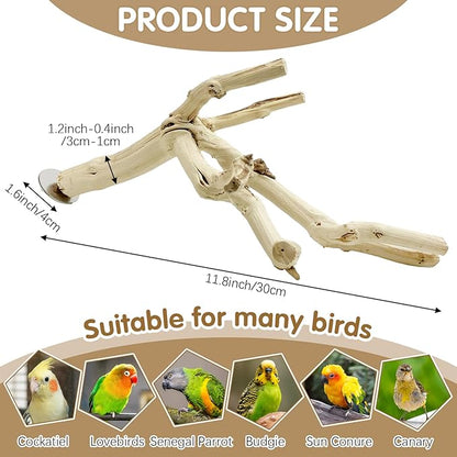 kathson Bird Perch Stand 11.8" Nature Wood Stand Toy Parrot Cage Branch Paw Grinding Fork Parakeet Platform for Parakeets Cockatiels Conures Finches Love Birds