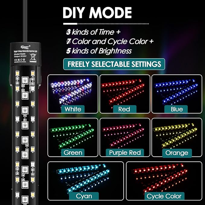 hygger Dual-Channel Controller Submersible Aquarium LED Light, 24/7 Mode Full Spectrum Hidden Fish Tank Light with 3 Rows Beads 7 Colors Auto On Off, Adjustable Timer Brightness (2)