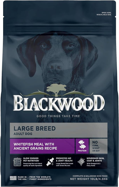 Blackwood Large Breed Dry Dog Food, Whitefish with Ancient Grains, 10 Pound Bag for Adult Dogs, Slow Cooked with Green Mussels to Promote Hip & Joint Health