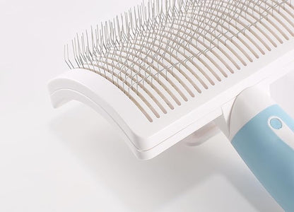 Dog Self-Cleaning Slicker Brush with One Button Fur Removal Deshedding Brush for Dogs and Cats with Medium or Long Hair Remove Loose Undercoat Blue