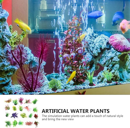40pcs Fish Tank Decorations Set Aquarium Plants, Colorful Aquarium Artificial Decor Mini Plastic Water Plants Betta Goldfish Turtle Fish Tank Grass Accessories