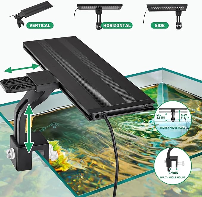 18W 24/7 LED Aquarium Light with Auto On/Off – 8 Color Modes, Full Spectrum, Simulates Sunrise & Sunset, Adjustable Brightness, Clip-On Mount Fits up to 0.75in Glass for 12–24in Fish Tanks