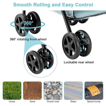 Double Pet Stroller for Dogs and Cats, One-Hand Folding Dog Stroller Travel Carriage for Small Medium Dogs Cats, 4 Wheels, Blue