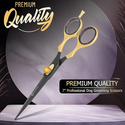 Dog Grooming Scissor - Professional Down-curved Shear with Ergonomic Handle Japanese Stainless Steel Trimming Scissor for Dogs, Cats and Other Pets, Sharp (Straight Scissors)