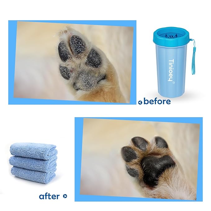 Dog Paw Cleaner for Large Dogs (with 3 Towels & Dog Bath Brush), Dog Paw Washer, Muddy Paw Cleaner, Pet Foot Cleaner