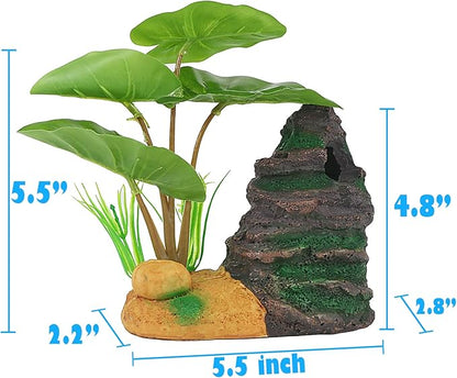 COOSPIDER Betta Fish Leaf Pad Hammock Aquarium Decoration Cichlid Fish Tank Resin Rock Mountain Cave Ornaments Fish Bowl Decorations for Sleeping Resting Hiding Playing Breeding