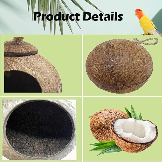 Hanging Coconut for Birds,Bird Nest for Cage Parakeet Hideaway Budgie Hut House Sleeping Toys Pet Cage Habitats Decor for Parrot Cockatiel Conure Finch