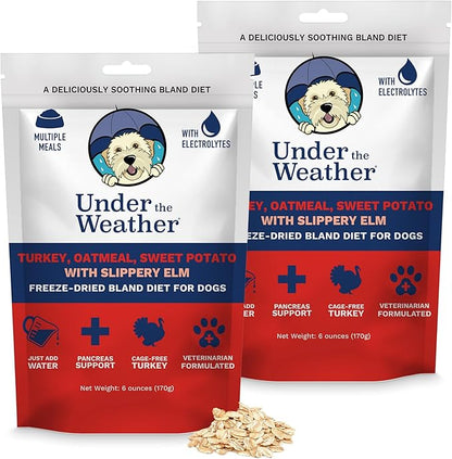 Under the Weather Bland Diet for Dogs | Easy to Digest Stomach Support for Sick Dogs | Contains Electrolytes, All Natural | 2 Pack - Turkey, Oatmeal, Sweet Potato & Slippery Elm for Dogs - 6oz