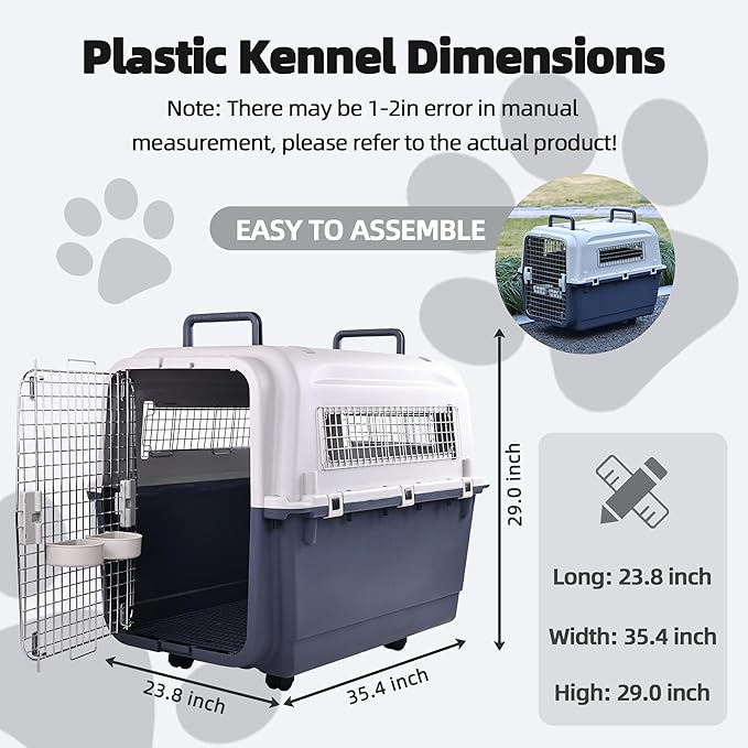 Plastic Kennels, Plastic Dog Crate, Airline Approved Pet Carrier for Dogs and Cats Longer Traveling, XL