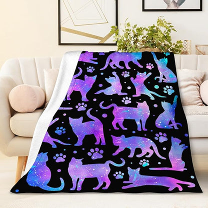Cute Cat Throw Gifts for Girls Women Animal Lovers, Aesthetic Cat Throw Blankets for Sofa Couch Bed, 50x60 Inch Lap Size Cozy Fuzzy Throws for Kids Teens, Gift Idea for Birthday Christmas Valentine