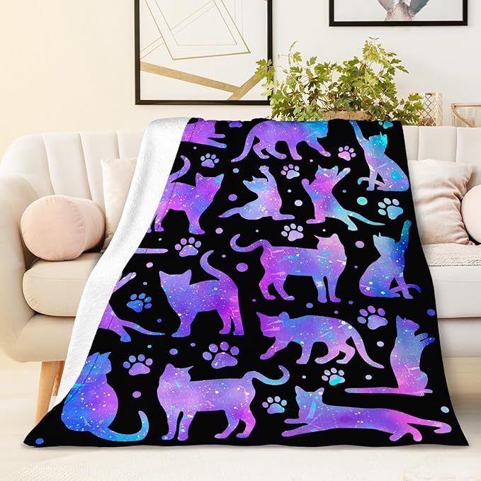Cute Cat Blanket Gifts for Girls Women Animal Lovers, Aesthetic Cat Throw Blankets for Sofa Couch Bed, 30x40 Inch Lap Size Cozy Fuzzy Throws for Pets Kids Teens Adults, Girls Gift for Birthday