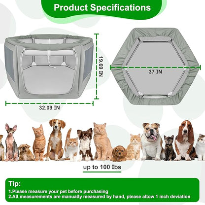 Makerfire Dog Playpen 37 × 32 Inch, Puppy Playpen with Gate for Small Dog/Cat, Pet playpen Tent Kennel Crate for Indoor/Outdoor, Sturdy Safe and Moisture Resistant