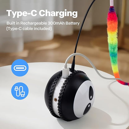 Pet Prime Interactive Cat Toy Motion Activated Cat Laser Toy Automatic Self Moving Ball with Bird Chirping,Rechargeable Exercise Stimulation Toys for Bored Black