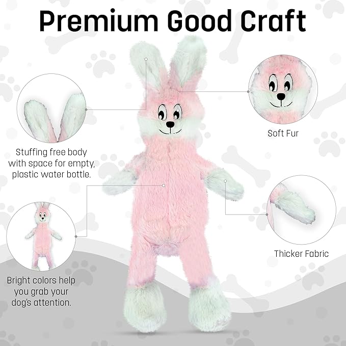 FGA MARKETPLACE Pink Rabbit- Duck Flat NO Stuffing NO Squeak Plush Dog Toy, Funny Style Will Entertain Your Dog for Hours, Recommended for Small and Medium Dog 21 INCH Long