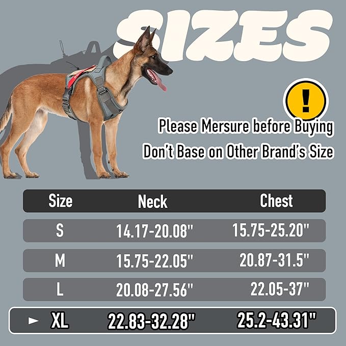 PETAGE Tactical Dog Harness for Small Medium Large Dogs No Pull Adjustable Soft Padded Dog Vest Reflective No-Choke Pet Oxford Vest with Easy Control Pet Vest Military Service Dog Harnesses(Grey XL)