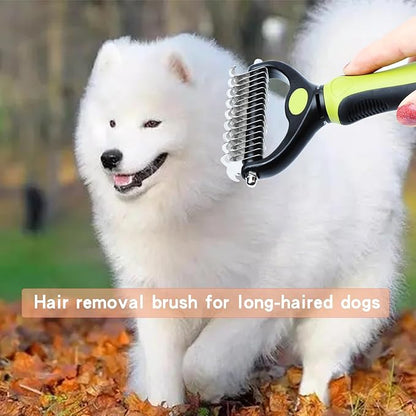 Dematting comb for Dogs, Cat deshedding Brush,Pet undercoat brushes, Dog Grooming Rakes for long haired Dogs-Double Sided Shedding,Dog brush for matted hair (Green)