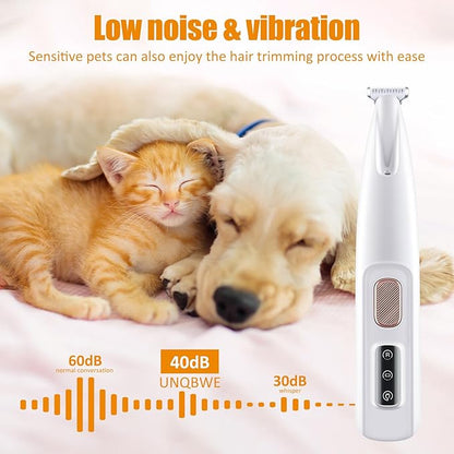 Dog Paw Trimmer with LED, Paw Trimmer for Dogs, Dog Grooming Kit, Dog Hair Trimmer, Dog Clippers with Double Blades, Low Noise, Waterproof, Rechargeable, for Paws, Ears, Face, Rump