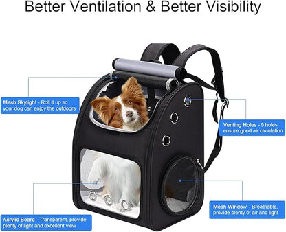 Expandable Cat Carrier Backpack for Cats, Dogs and Small Animals, Portable Pet Travel Carrier, Super Ventilated Design, Airline Approved, Ideal for Traveling/Hiking/Camping, Black