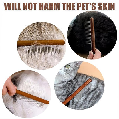 3 Pack Solid Wood Cat Combs, Dog Combs Cat Comb for Removing Tangles and Knots Flea Lice Comb with Rounded Stainless Steel Teeth Pet Comb Grooming Tool for Cats,Dogs and rabbits