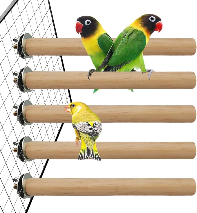 Hamiledyi Bird Perch for Cage Parakeet Stand Bird Cage Accessories Natural Wood Perch 5 Piece Set for Birds Platform Stick Playground for Small and Medium Sized Birds Cockatiel Parrot Conure