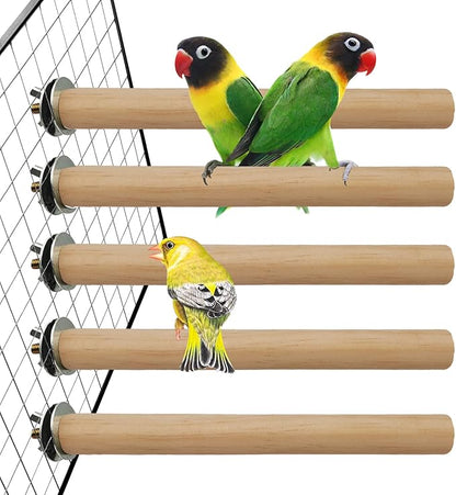 Hamiledyi Bird Perch for Cage Parakeet Stand Bird Cage Accessories Natural Wood Perch 5 Piece Set for Birds Platform Stick Playground for Small and Medium Sized Birds Cockatiel Parrot Conure