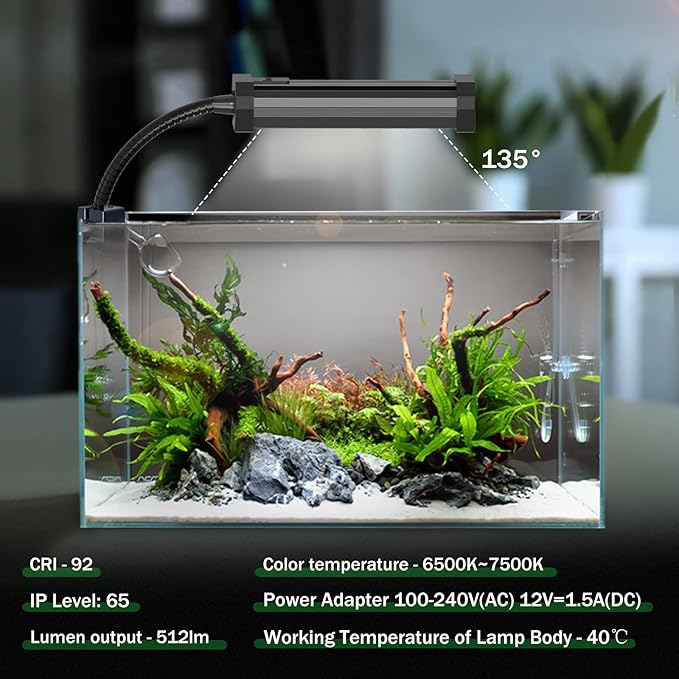 Lominie Planted Aquarium Light, 4 Channel Timer Dimmer Freshwater Small Fish Tank Light 6500K with Gooseneck for Planted Refugium Nano Tank (Freshwater)