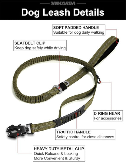 Heavy Duty Dog Leash with 2 Padded Handles & Advanced Easy Metal Clip, 4-6FT Shock Absorbing No Pull Dog Leashes for Medium Large Dogs That Pull (Army Green)