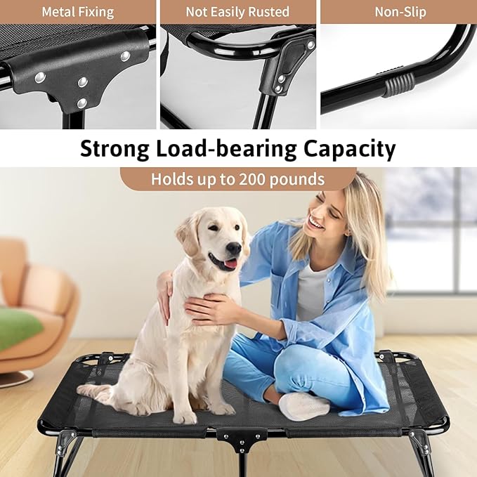 Elevated Dog Bed, Foldable Pet Beds with No Assembly, Cooling Raised Bed with Breathable Mesh, No-Slip Feet Durable Cots Bed for Indoor & Outdoor Use, Black (M:36"x23"x7")
