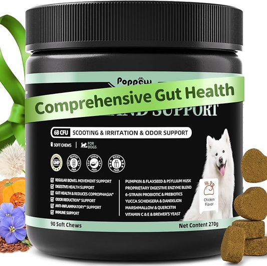 Dog Probiotics & Digestive Enzymes – Pumpkin Fiber Chews for Gut Health, Constipation& Upset Stomach Relief, Gas & Stool Support, Chicken Flavor Soft Chews – 90 Count