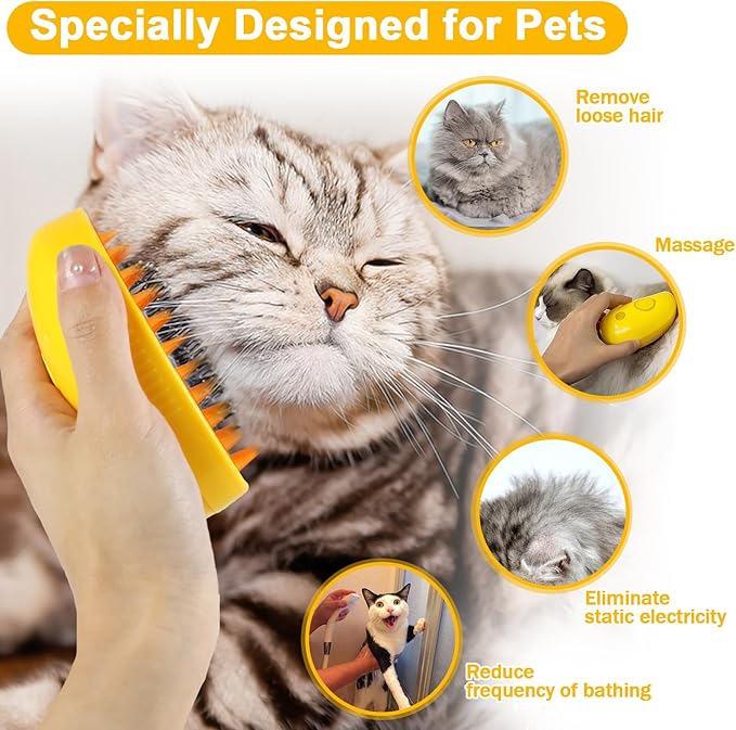 Nepfaivy Cat Steam Brush for Shedding - 3 in 1 Pet Steam Brush for Dog and Cat, Rechargeable Steamy Cat Brush, Spritz Defur Comb for Cats, Steamer Brush for Massage, Grooming and Removing Loose Hair