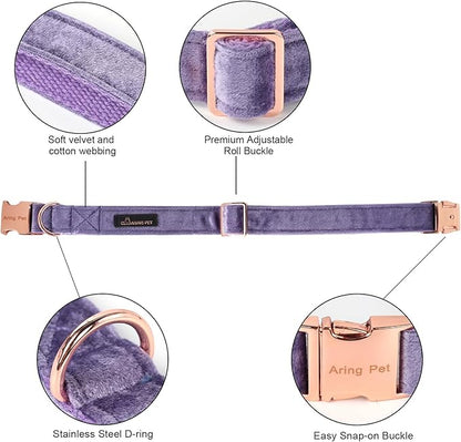 ARING PET Bowtie Dog Collar-Velvet Dog Collars with Removable Bowtie, Cute &Comfortable Purple Dog Collar,X-Small.