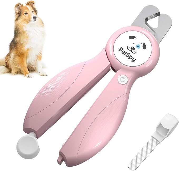Newest Dog Nail Clippers with LED Guide Light, Professional Claw Care Pet Nail Clipper & Trimmer with Nail File, Razor Sharp Blades, Home Grooming Tool Kit for Animals (Pink)