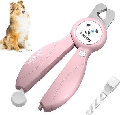 Newest Dog Nail Clippers with LED Guide Light, Professional Claw Care Pet Nail Clipper & Trimmer with Nail File, Razor Sharp Blades, Home Grooming Tool Kit for Animals (Pink)