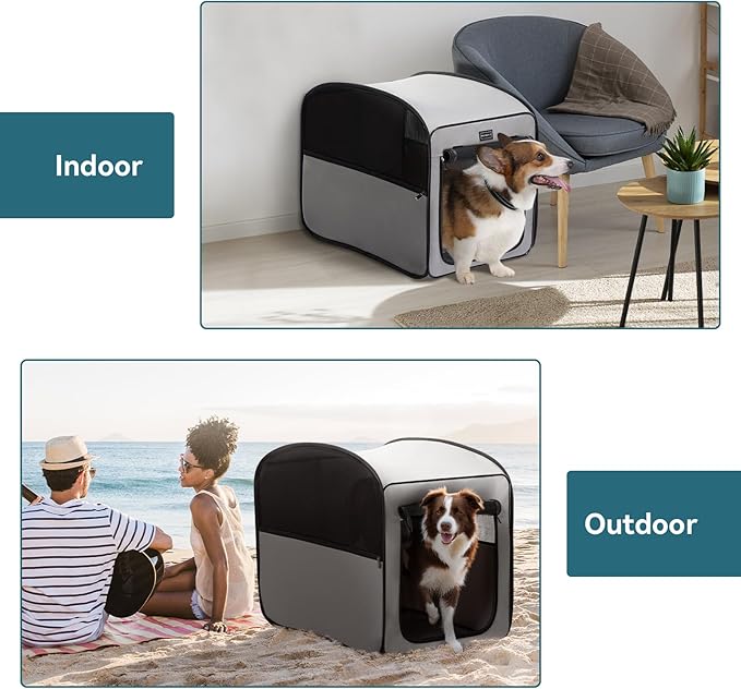 Petsfit Travel Dog Crateï¼_op Up Dog Crate for Medium Large Dogsï¼_aterproof Pet Cage Soft Dog Kennel for Indoor/Outdoorï¼_ightweight Dog Carrier for Travellingï¼_rey