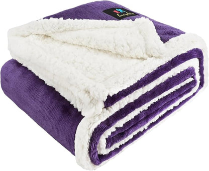 Luciphia Waterproof Bed Blanket Washable,Soft Sherpa Fleece Puppy Reversible Throw Blankets for Small Dog Cat,Furniture Cover Protector Couch Bed from Liquid Pee and Pet Fur, Purple White, 40" x 28"