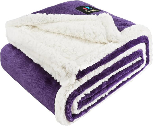 Luciphia Waterproof Bed Blanket Washable,Soft Sherpa Fleece Puppy Reversible Throw Blankets for Small Dog Cat,Furniture Cover Protector Couch Bed from Liquid Pee and Pet Fur, Purple White, 40" x 28"