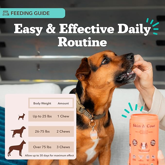 Natural Dog Company Skin & Coat Supplement for Dogs – Omega 3 Salmon Oil, Biotin & Vitamin E Support Shiny Coat, Healthy Skin & Normal Shedding, Promotes Comfort from Occasional Itch, 180 Count