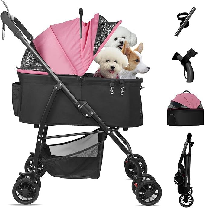 MILA&LOUIS Dog Stroller for Medium Dogs, Lightweigh Pet Stroller for Small Dogs, 4 Upgraded Wheels, Dog Strollers with Cup Holder, Hook, Puppy Stroller with Detachble Spacious Cradle for Multiple Pets