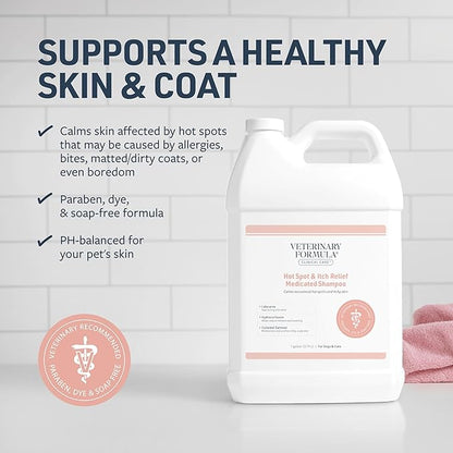 Veterinary Formula Clinical Care Hot Spot & Itch Relief Medicated Shampoo for Dogs and Cats 128oz  Helps Alleviate Sensitive Skin, Scratching, and Licking of Coat