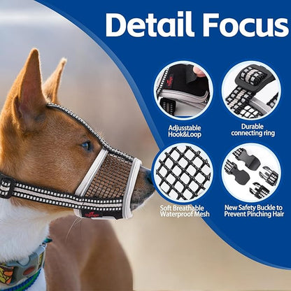Dog Muzzle,Soft Mesh Breathable Muzzle, Air Mesh Dog Muzzle with Reflective & Adjustable Strap for for Biting Chewing Grooming,Allow Panting Drinking,Dog Muzzle for Medium (Black, M)